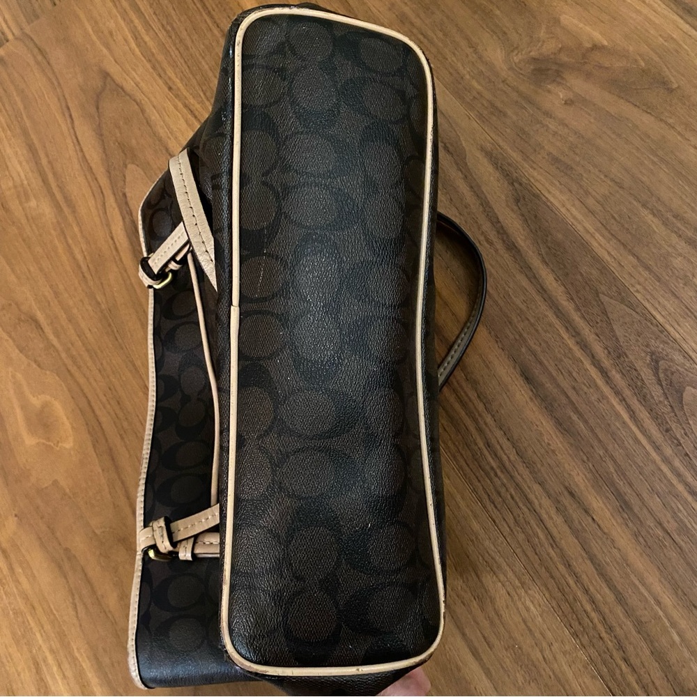 Coach Signature Brown Monogram Tote Tan Leather Shoulder Bag - Picture 15 of 16